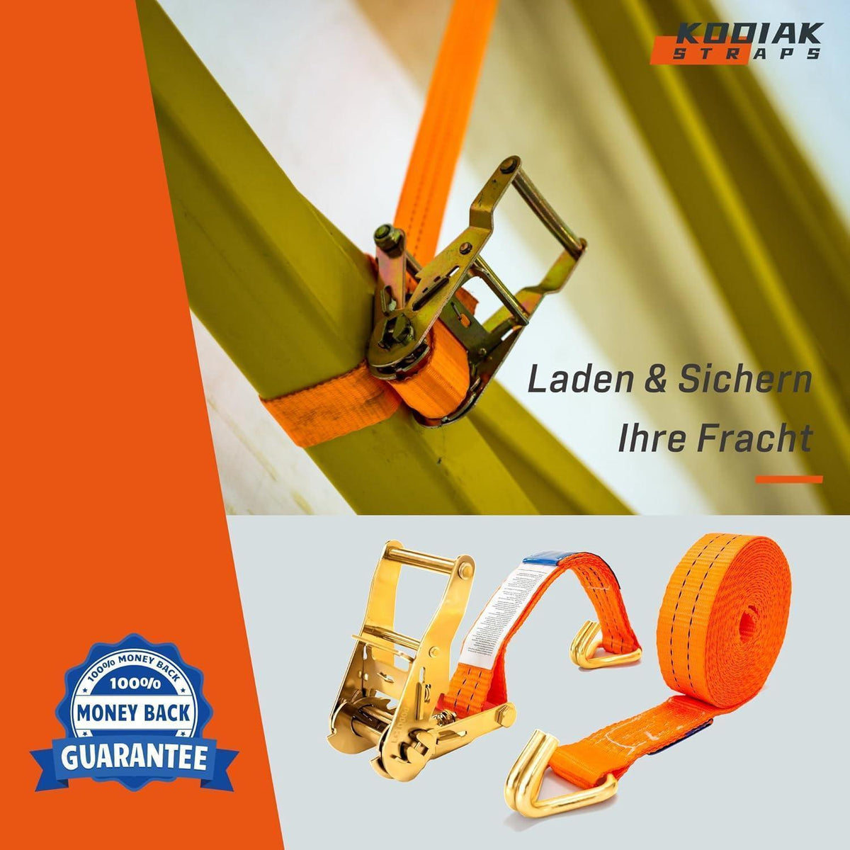 10 Spanngurte 6m – 2000kg – Orange Ratschengurt TÜV geprüft