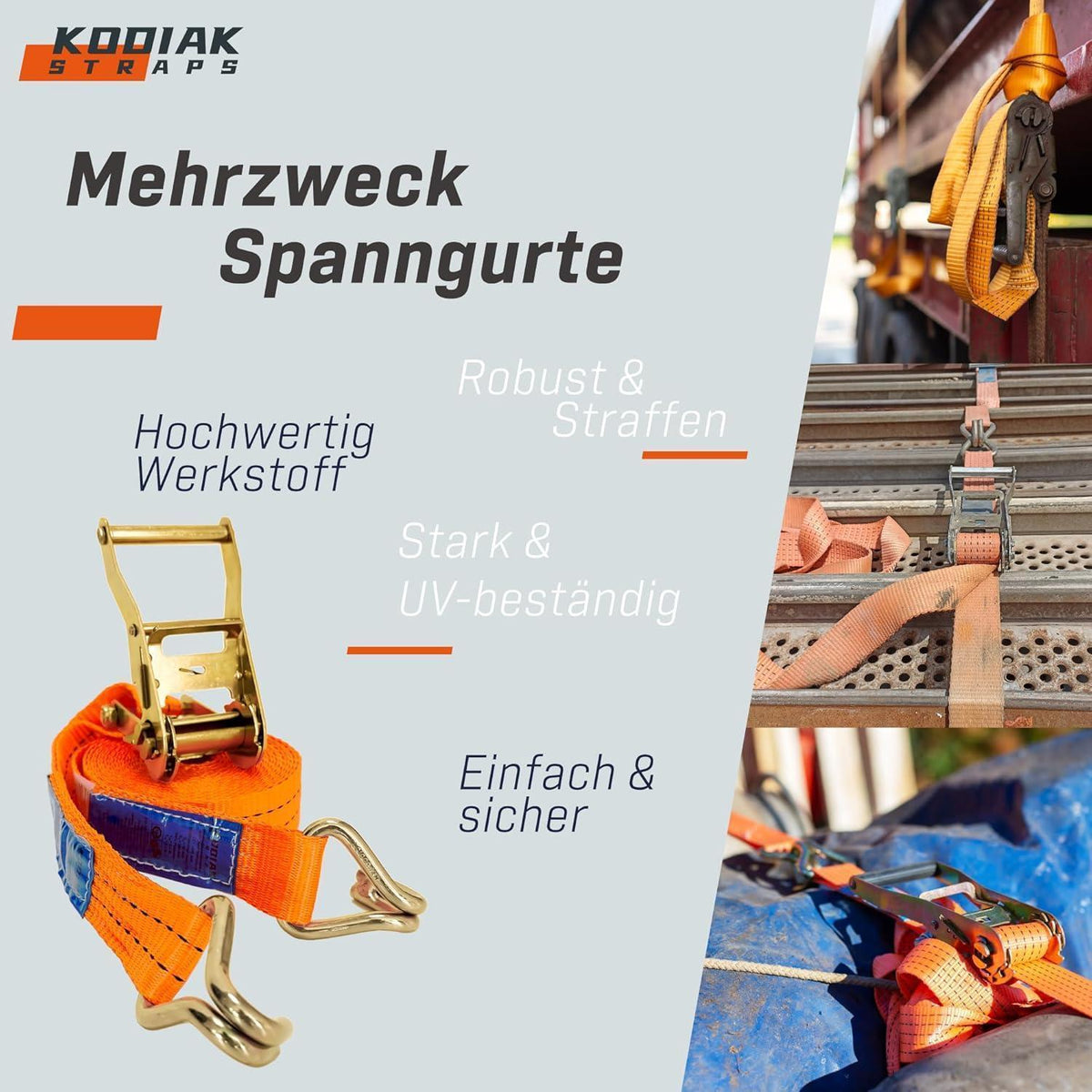 10 Spanngurte 6m – 2000kg – Orange Ratschengurt TÜV geprüft