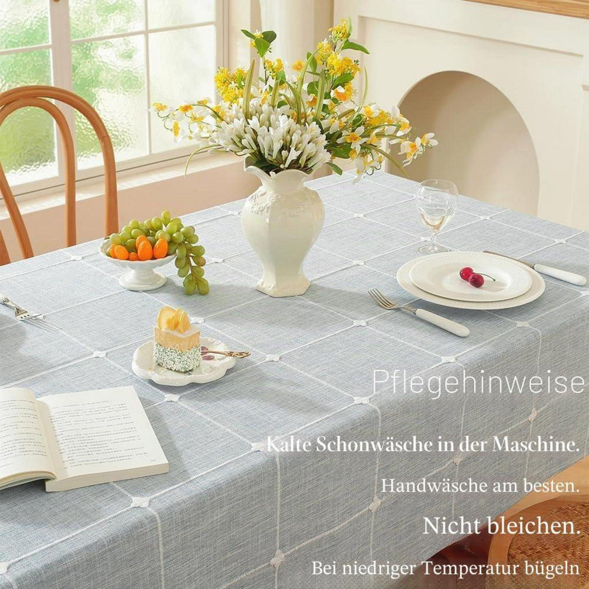 Leinenoptik Tischdecke Blau Rechteckig 220x135cm