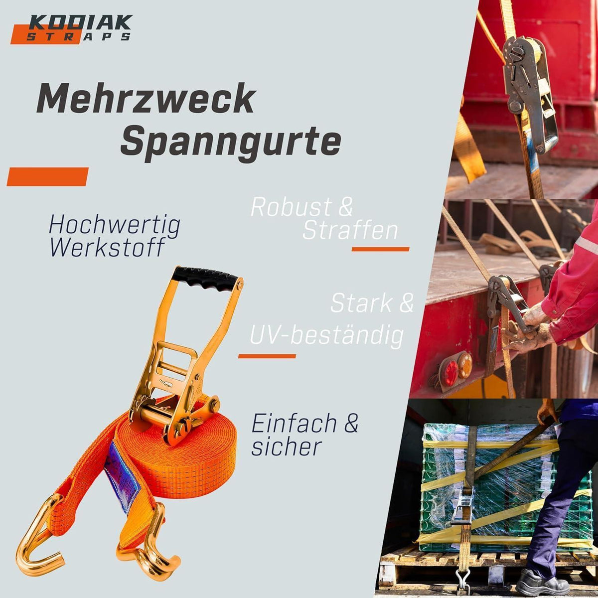 8 Spanngurte 8m | 5000kg Tragkraft | Orange Ratschengurt