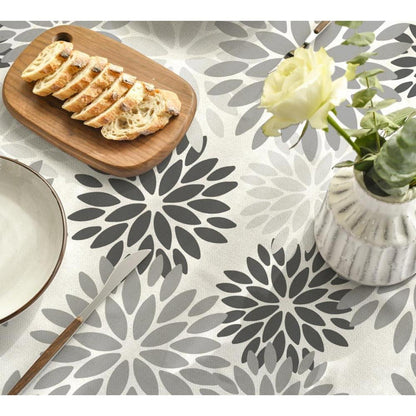 Tischdecke Grau Dahlie Blumenmuster 120x120 cm Herbst Dekor