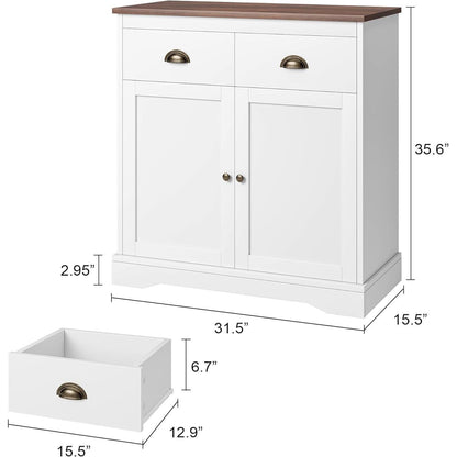 Weißes Sideboard mit 2 Türen & 2 Schubladen – 80x40x90cm