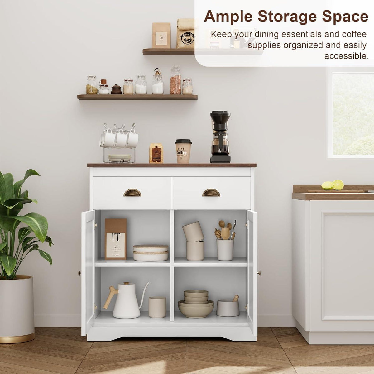 Weißes Sideboard mit 2 Türen & 2 Schubladen – 80x40x90cm