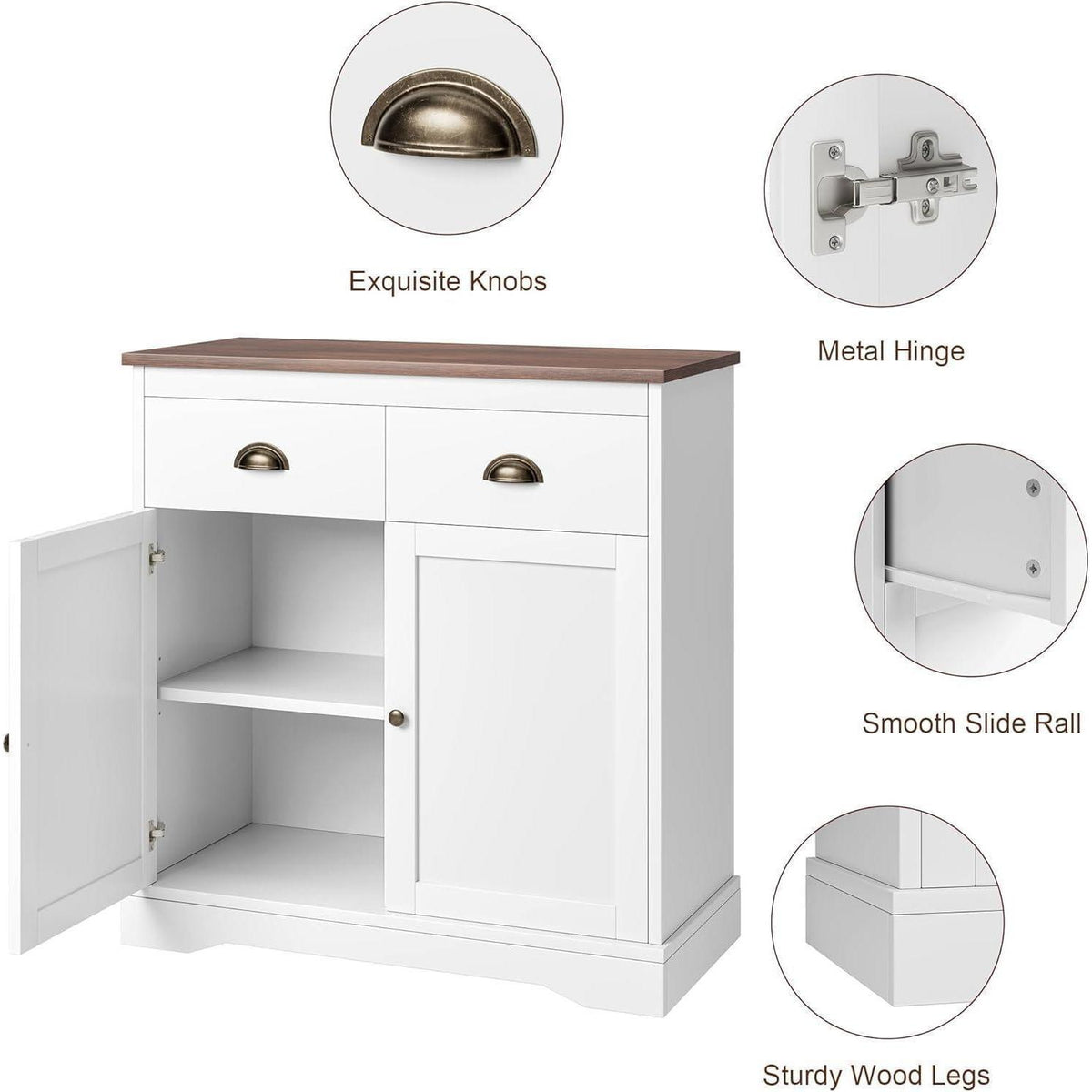 Weißes Sideboard mit 2 Türen & 2 Schubladen – 80x40x90cm