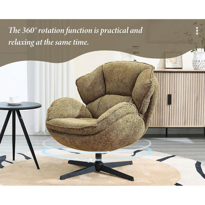Drehbarer Ohrensessel Chenille – Bequemer Loungesessel Gelb