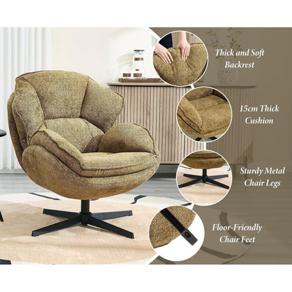 Drehbarer Ohrensessel Chenille – Bequemer Loungesessel Gelb