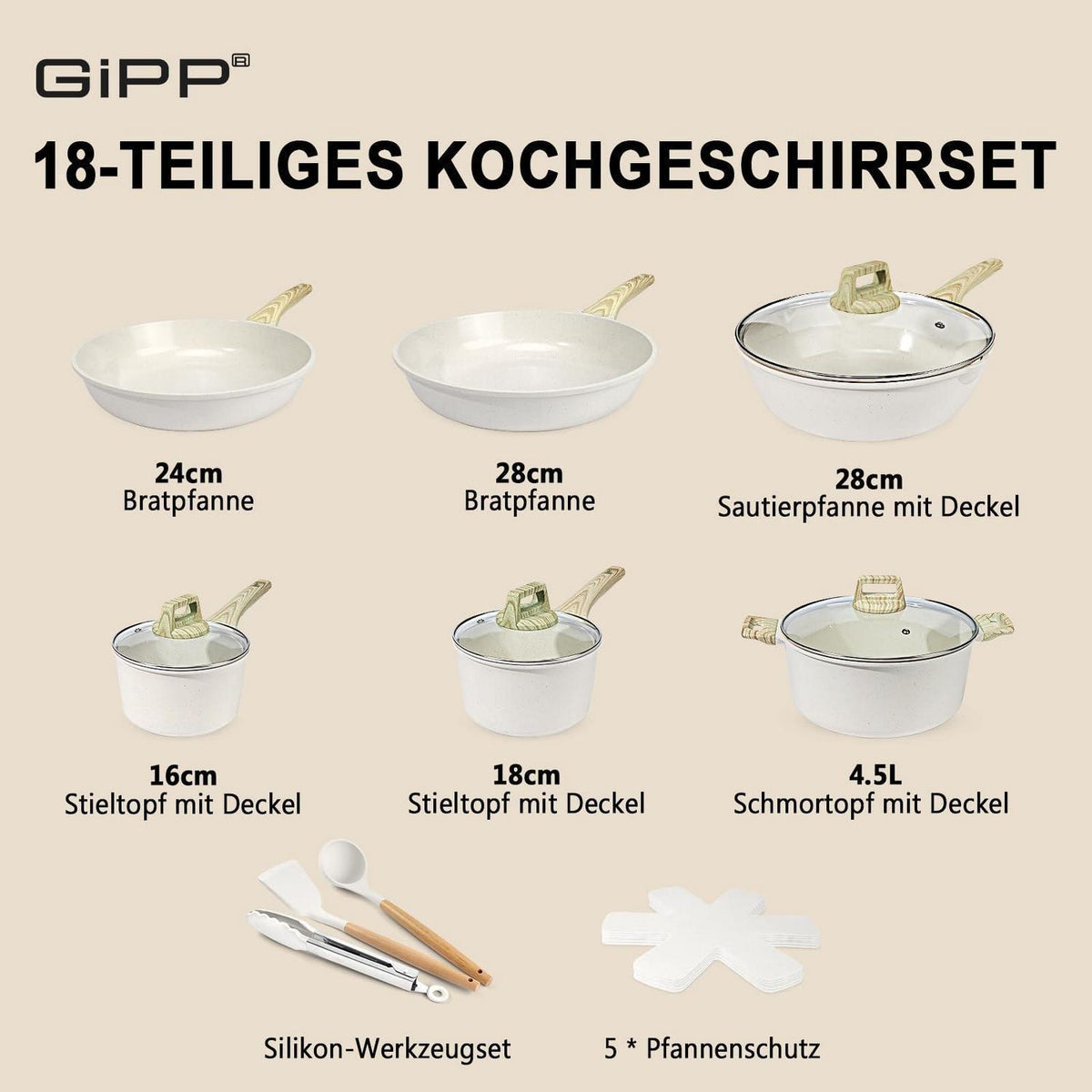 18-teiliges Antihaft-Kochgeschirr-Set | PFAS-frei & Spülmaschinenfest