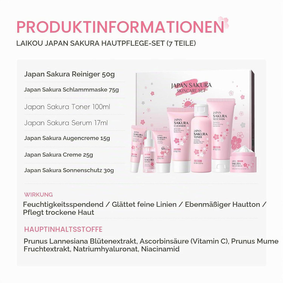 Sakura Hautpflege Set | 7-teilig für strahlende Haut
