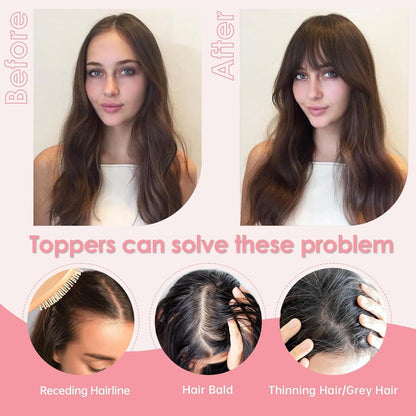 Dunkelbrauner Haar Topper mit Wispy Pony – Echthaar Haarteil