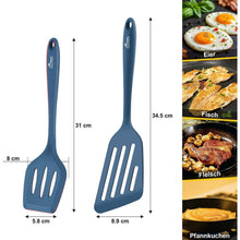 Silikon Pfannenwender Set, Hitzebeständig, Geschlitzt, 2 Stück, Dunkelblau