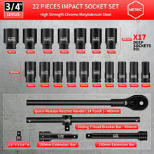 22-teiliges Tief-Schlagschrauber-Nüsse-Set 3/4" Metrisch 19-50mm Cr-Mo Stahl