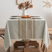 Leinenoptik Tischdecke Khaki Boho Streifen 140x180cm Rechteck