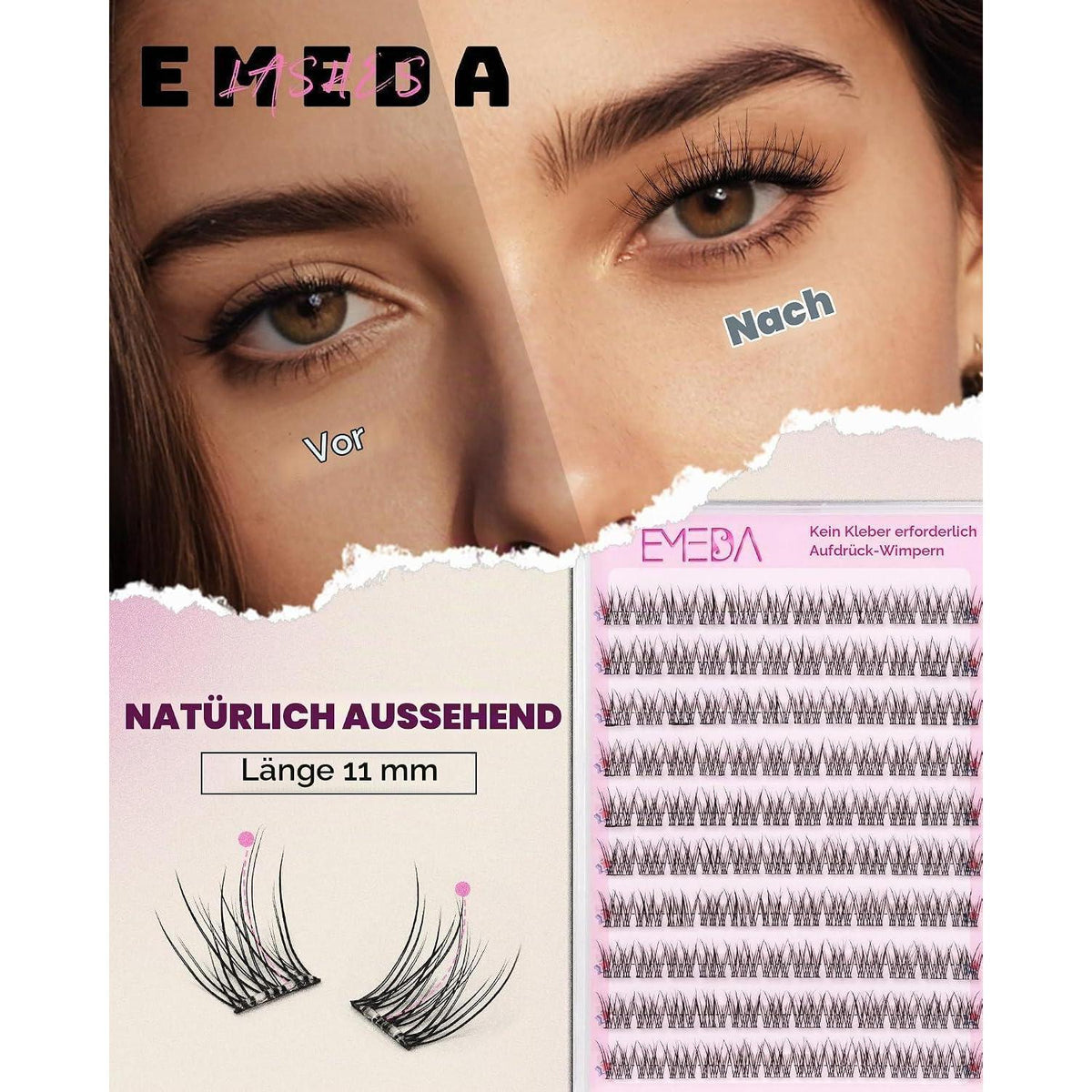 Selbstklebende Cluster Wimpern 11mm – Natürlich & Rückstandslos