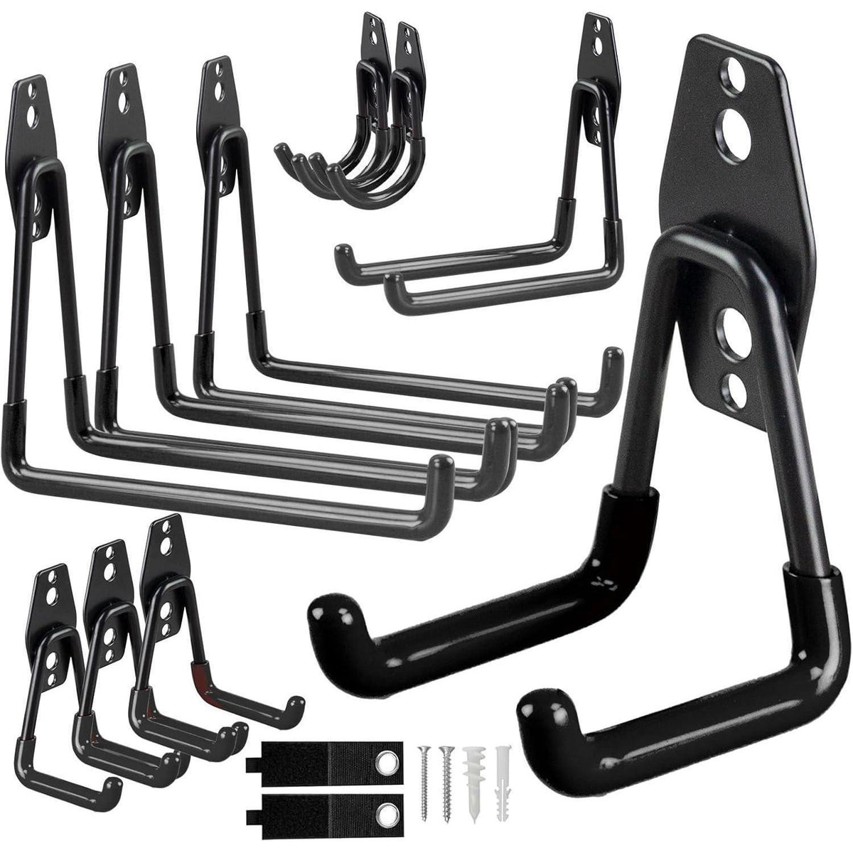 12er Pack Garagenhaken für Werkzeug, Fahrrad & Leiter (Schwarz)