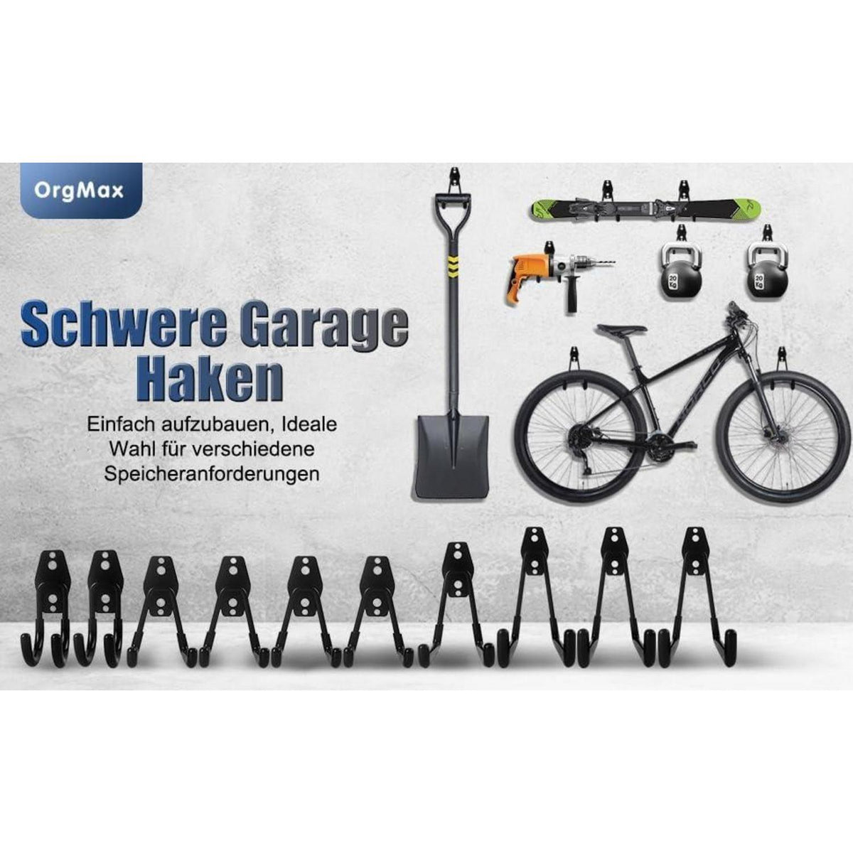 12er Pack Garagenhaken für Werkzeug, Fahrrad & Leiter (Schwarz)