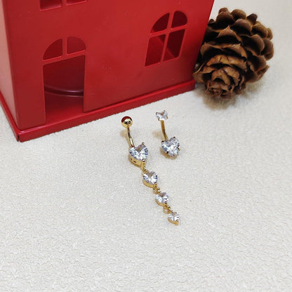 Bauchnabelpiercing 2er Set Herz Anhänger 10mm 14G Edelstahl Silber Gold