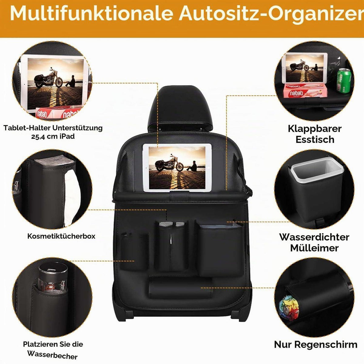 Auto Organizer Kinder mit Klapptisch & Tablet Tasche Schwarz
