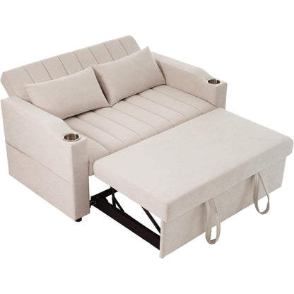 Modernes Schlafsofa mit Getränkehaltern & Kissen – Beige