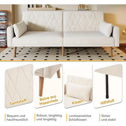 Zweisitzer-Schlafsofa mit Samtbezug – Beige