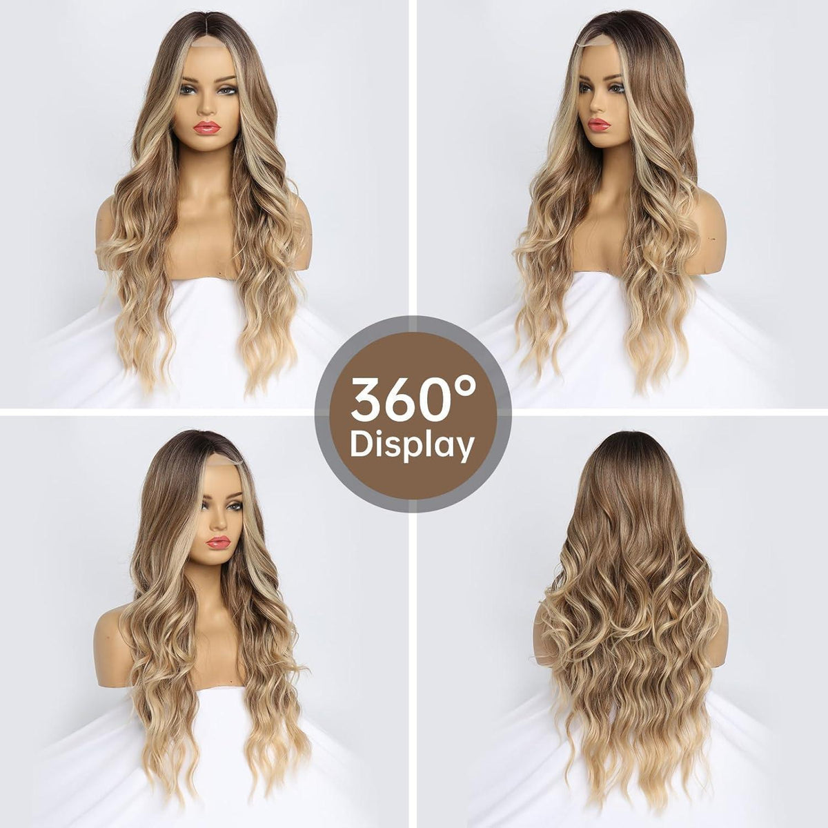 Lange Ombre Blonde Lockenperücke 66cm - Synthetisch & Hitzebeständig