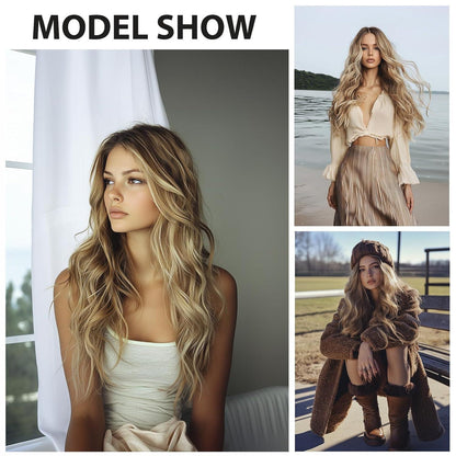 Lange Ombre Blonde Lockenperücke 66cm - Synthetisch & Hitzebeständig
