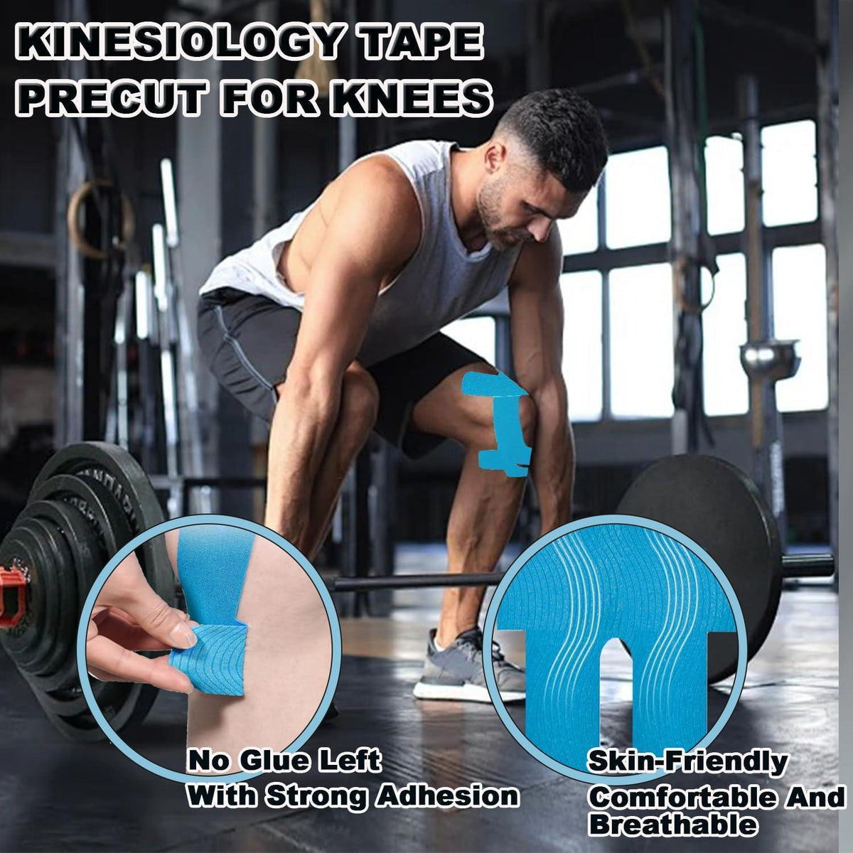 Kinesio Tape Knie Vorgeschnitten – 16 Stück Blau & Rosa