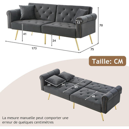 Modernes Schlafsofa mit Samtbezug & verstellbarer Rückenlehne (Grau)