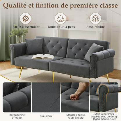 Modernes Schlafsofa mit Samtbezug & verstellbarer Rückenlehne (Grau)