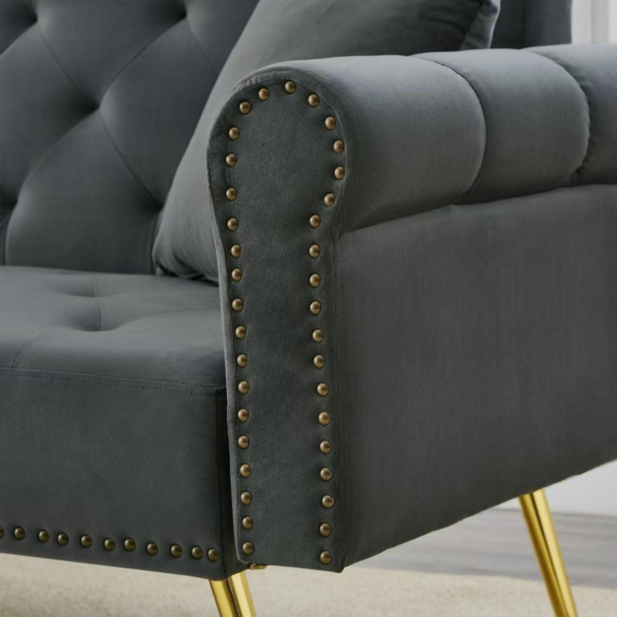 Modernes Schlafsofa mit Samtbezug & verstellbarer Rückenlehne (Grau)