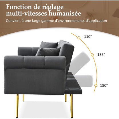 Modernes Schlafsofa mit Samtbezug & verstellbarer Rückenlehne (Grau)