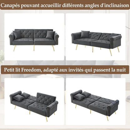 Modernes Schlafsofa mit Samtbezug & verstellbarer Rückenlehne (Grau)