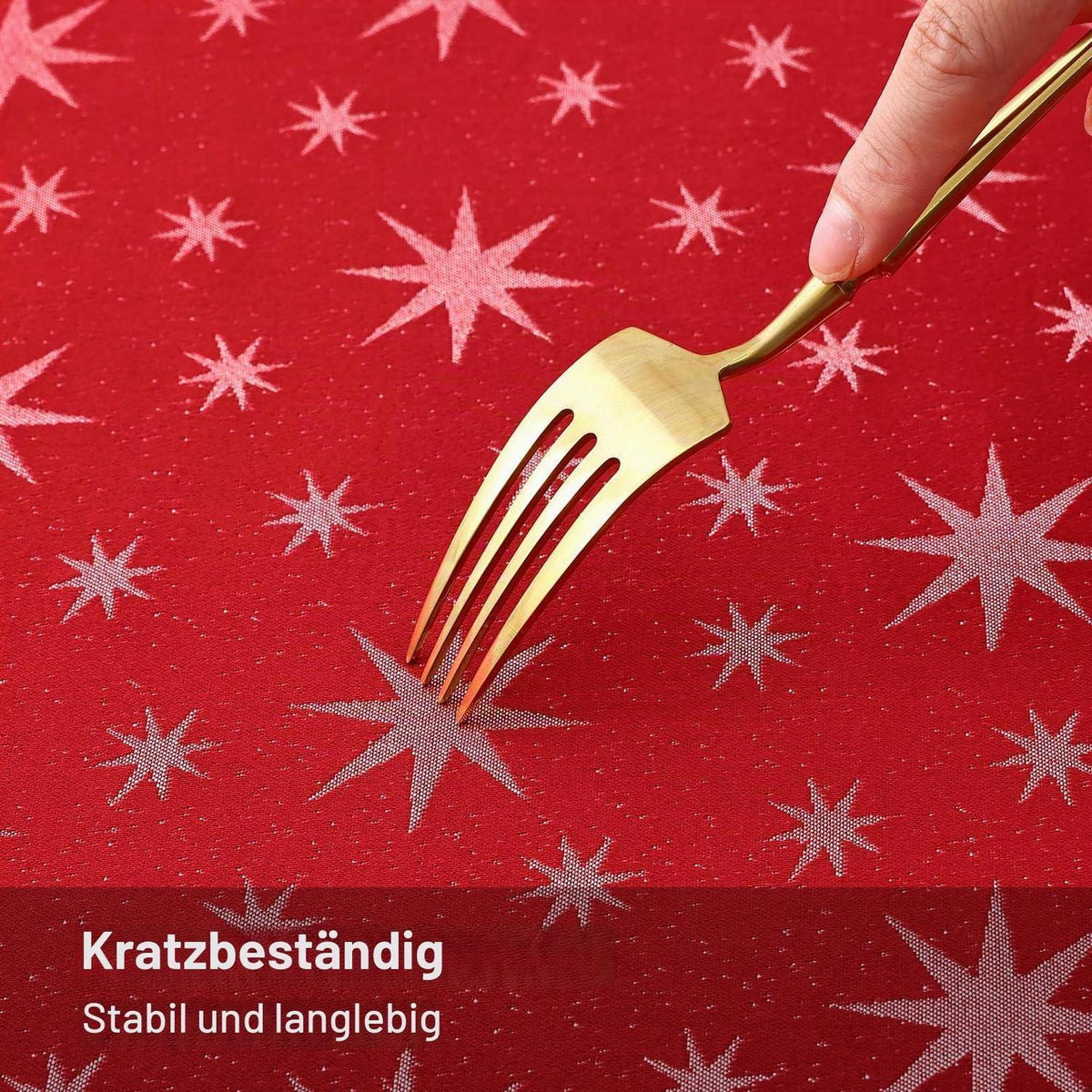 Tischdecke Weihnachten Rot 140x220cm Abwaschbar mit Sternenmuster