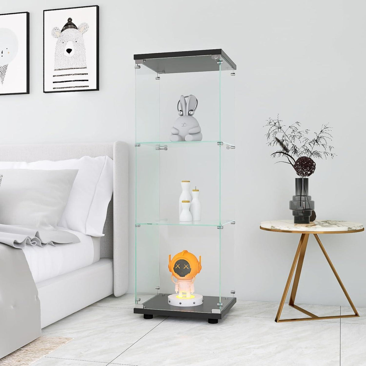 Glasvitrine mit Schloss | 3 Ebenen, Schwarz