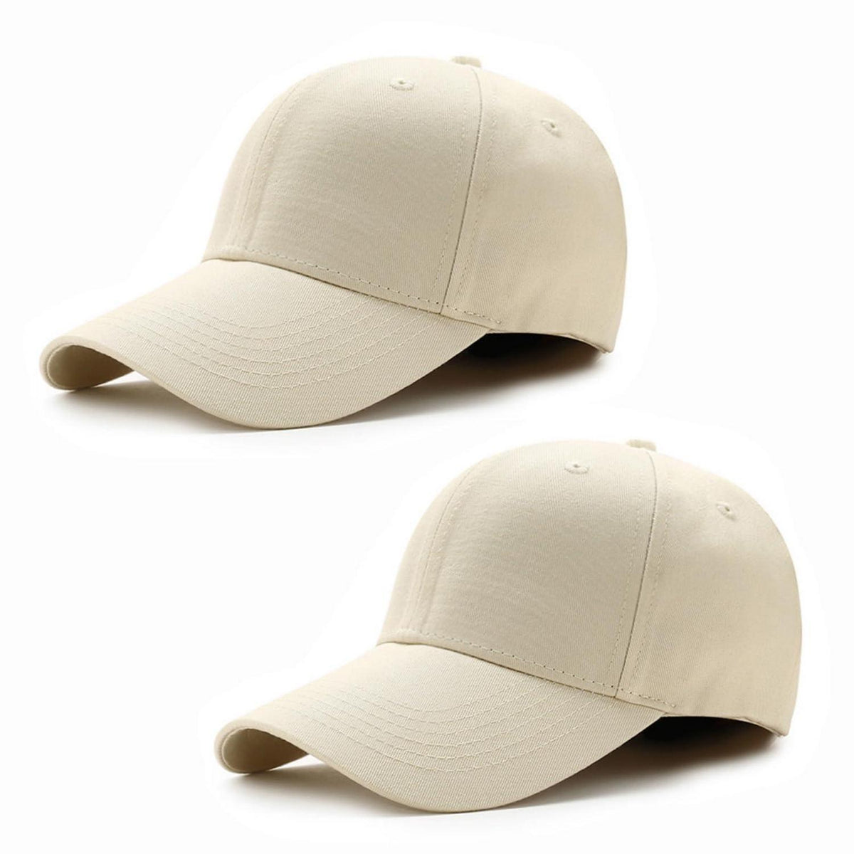 2x Baumwoll Baseball Caps Beige – Verstellbare Schirmmütze