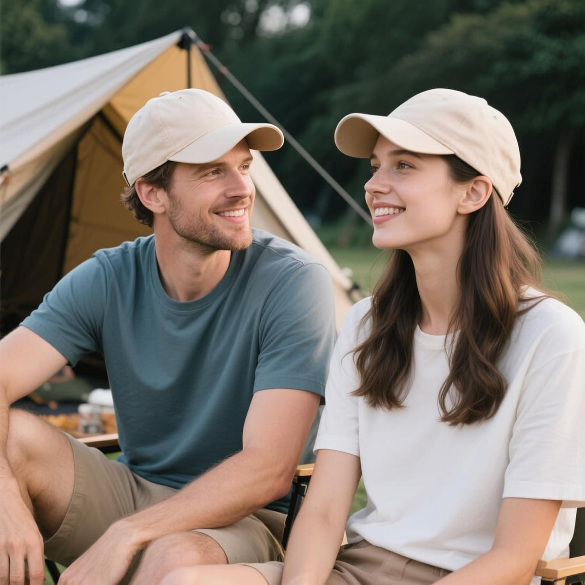 2x Baumwoll Baseball Caps Beige – Verstellbare Schirmmütze