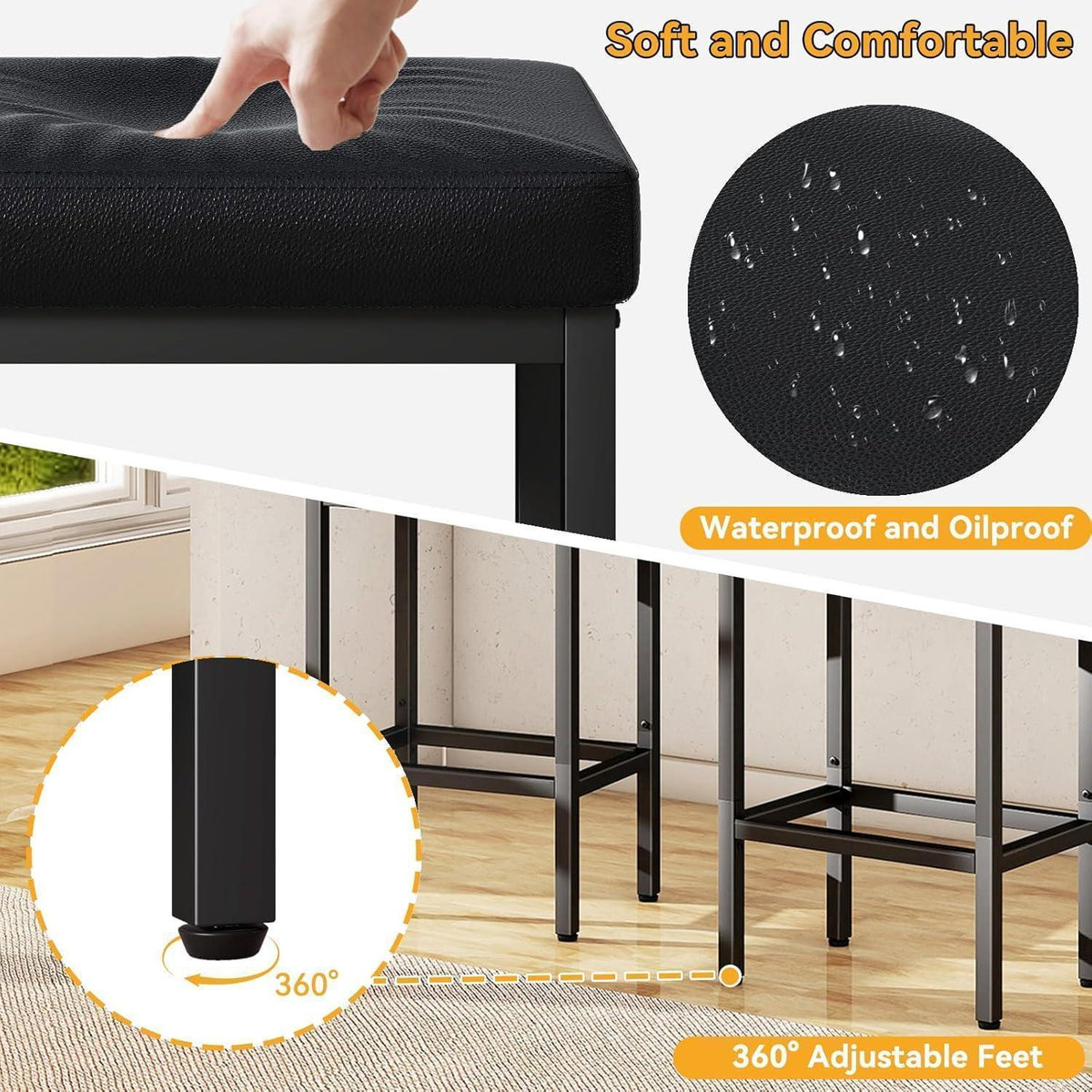 Moderner Barhocker 4er Set – Schwarz, 66 cm Höhe