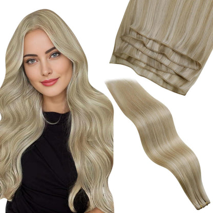 Echthaar Tressen Blond Highlights #16/22 – 45cm zum Einnähen