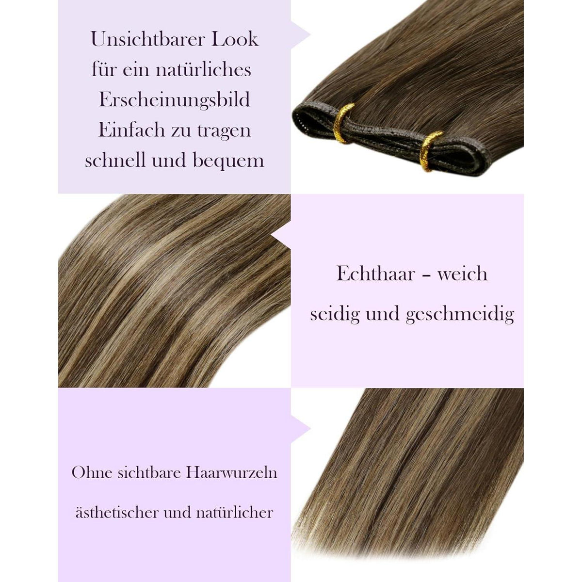 Echthaar Tressen Ombre Dunkelbraun mit Erdbeerblond 45cm
