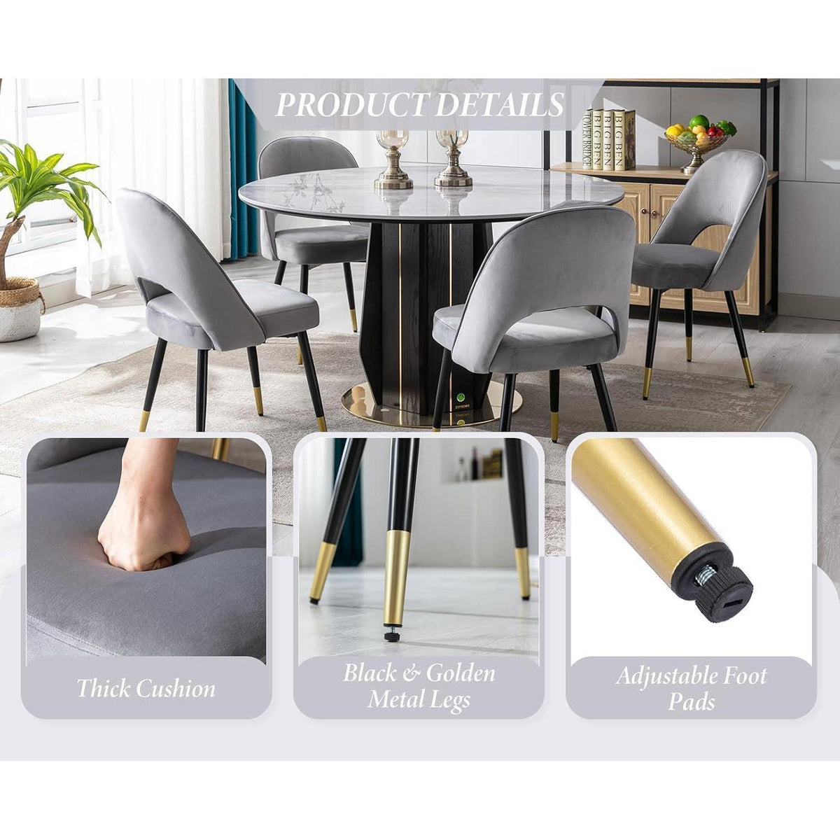 Esszimmerstühle Set 4 Grau – Polsterstühle mit Metallbeinen