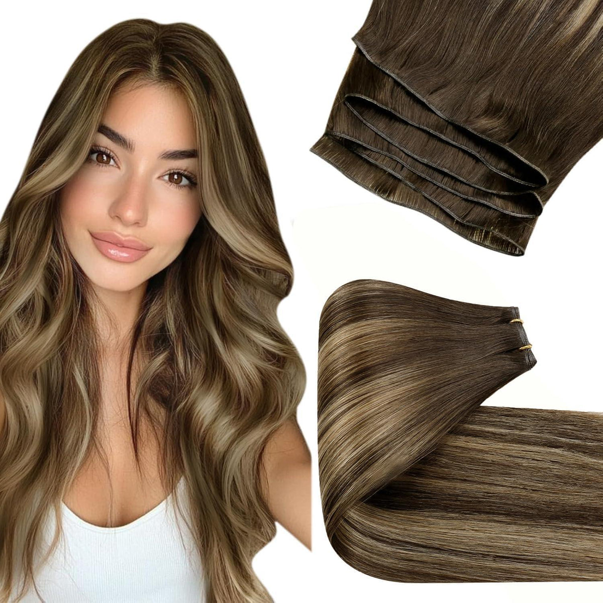 Echthaar Tressen Ombre Dunkelbraun mit Blond 60cm
