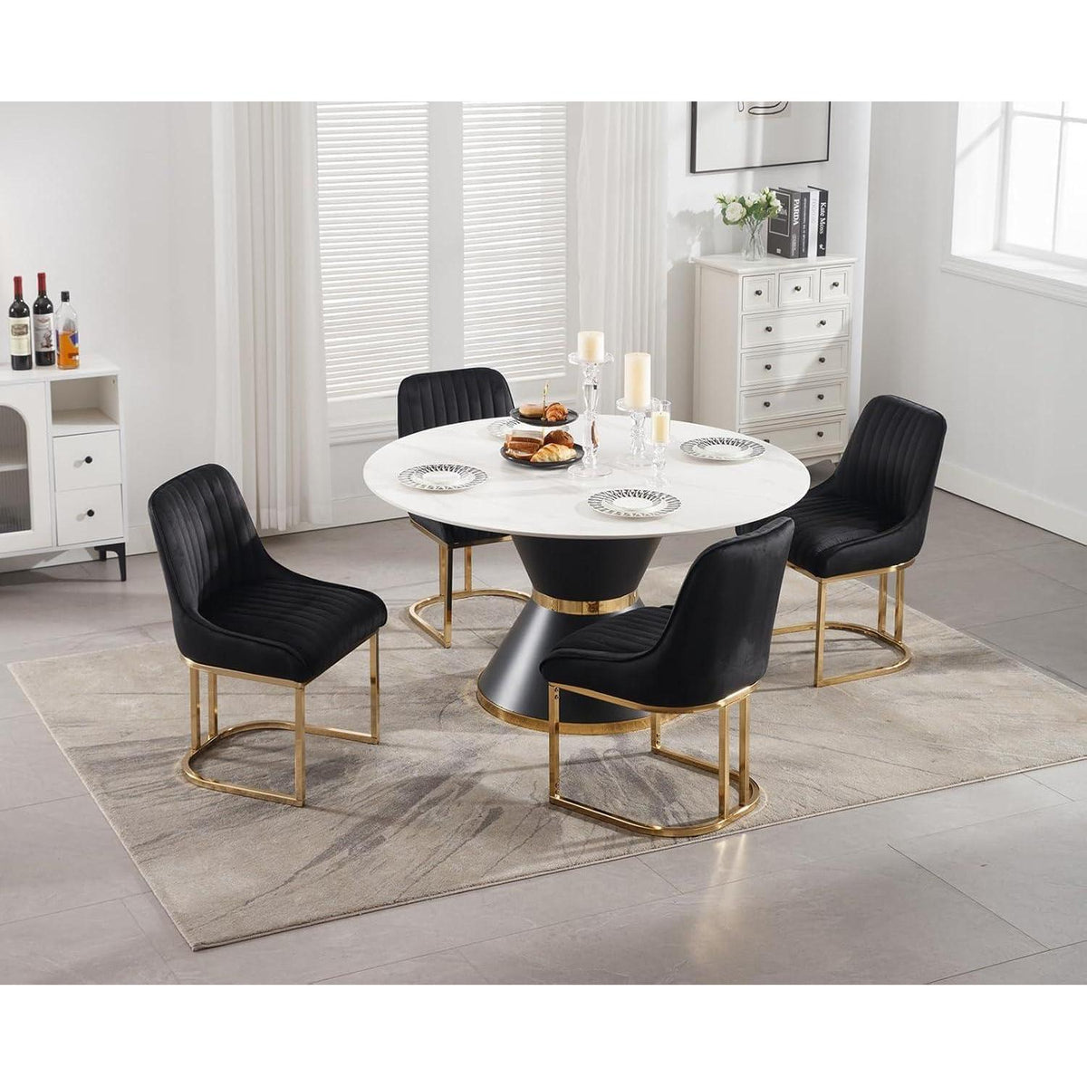 Ya-Home Esszimmerstühle 4er Set, Samt & Metall, Schwarz