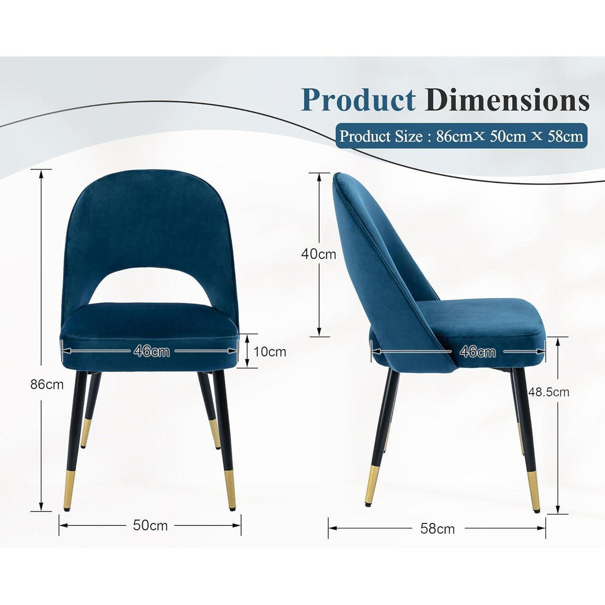 Esszimmerstühle Set 4 Blau, Polsterstuhl mit Metallbeinen