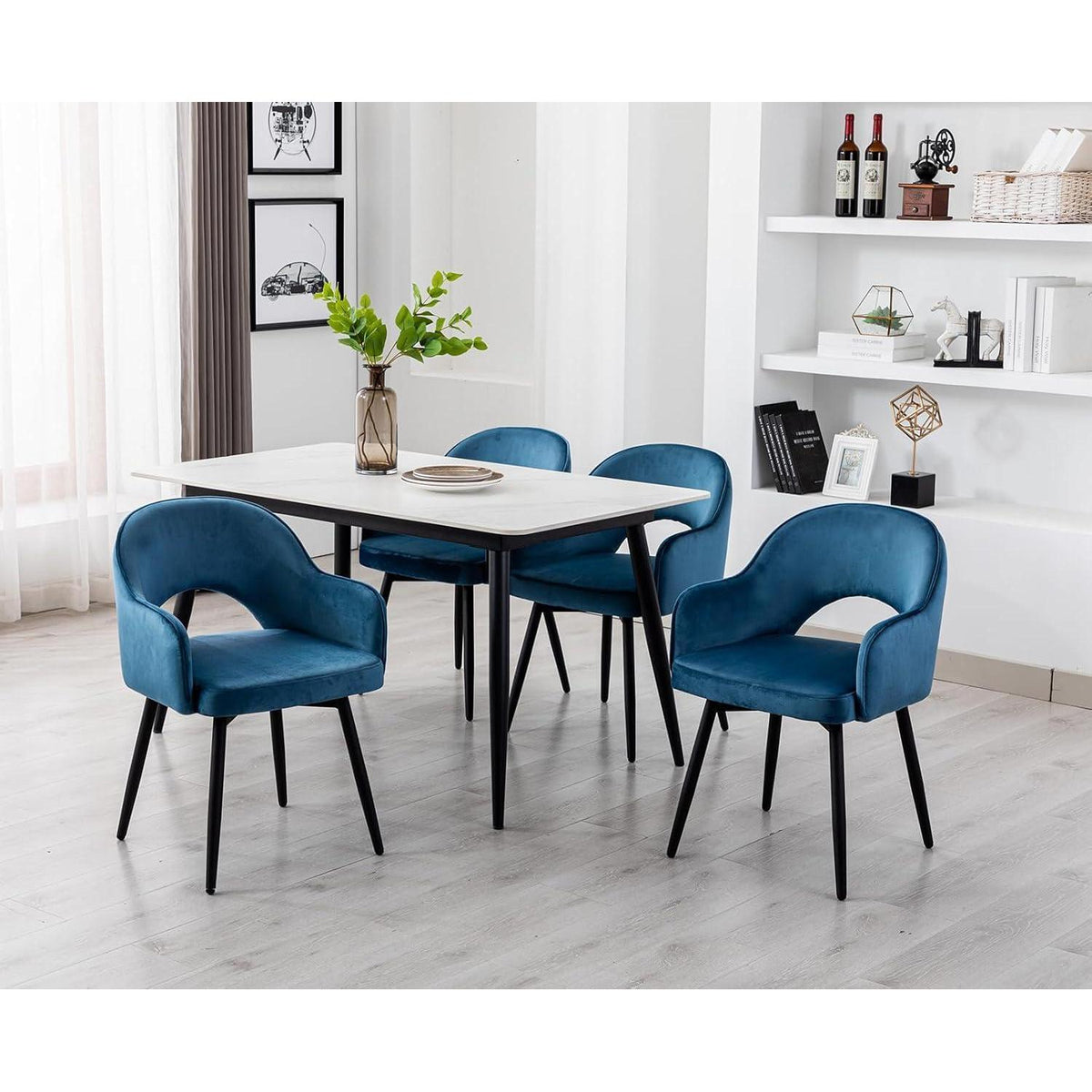 Drehbarer Samt Esszimmerstuhl Set 4er – Blau