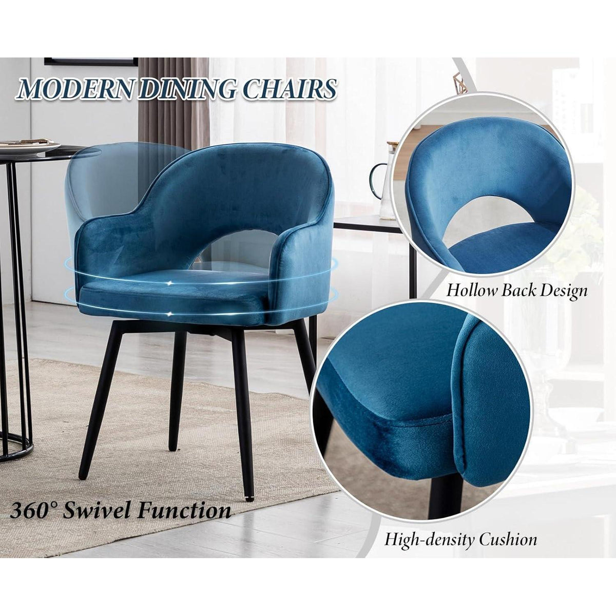 Drehbarer Samt Esszimmerstuhl Set 4er – Blau