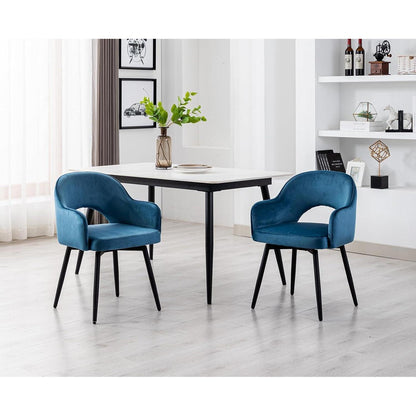 Drehbarer Samt Esszimmerstuhl Set 4er – Blau