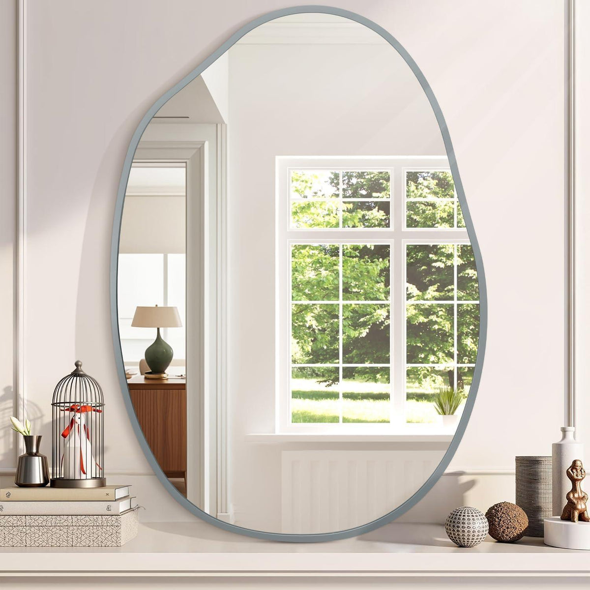 Unregelmäßiger Wandspiegel Grau – Moderner Metallrahmen 75x55cm