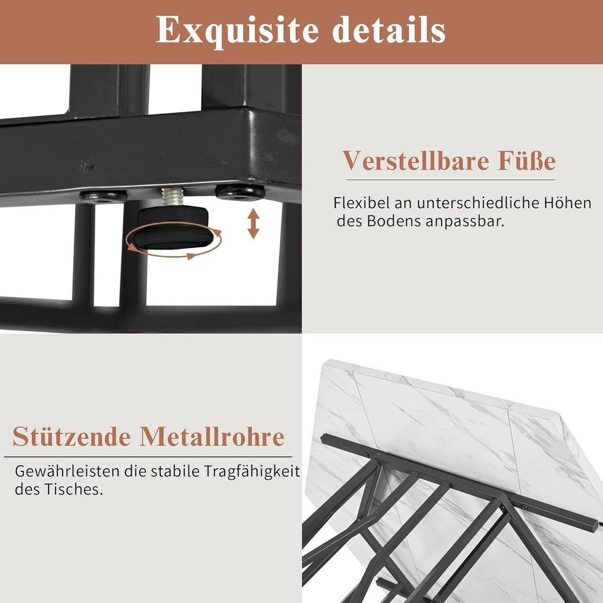 Essgruppe mit Esstisch & 4 Samtstühlen Weiß/Schwarz