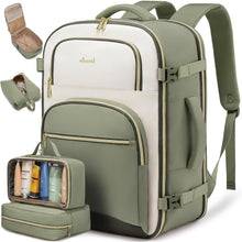 Handgepäck Rucksack 40L Flugzeug mit Laptopfach 17.3 Zoll Bohnengrün-beige
