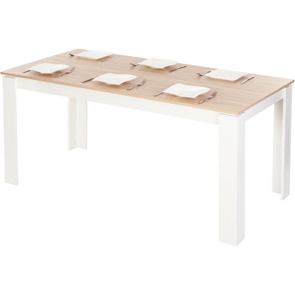Esszimmergruppe Eiche-Weiß 160cm mit 4 Stühlen in Lederoptik