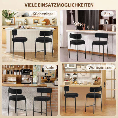 Barhocker 2er Set mit Fußstütze – Schwarz, 63,5 cm Sitzhöhe
